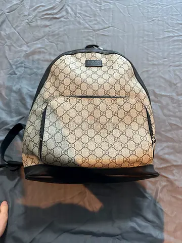 Gucci Designer Monogram Canvas Backpack - Beige/Black (Good Condition)
