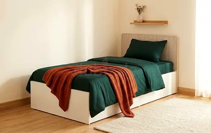 Single Bed with mattress and mattress topper