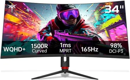 KTC H34S18S Gaming Curved Monitor, 34 VA Display, WQHD Resolution 3440x1440p, 165Hz Refresh Rate, 1m