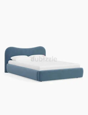 Modern Upholstered Double Bed with Curved Headboard - Blue