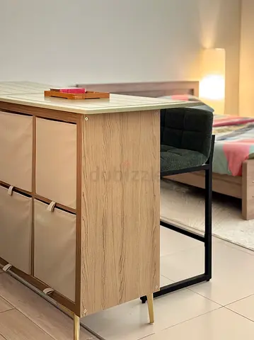 Ikea KALLAX Kitchen Island / Storage Unit with Fabric Bins and Countertop