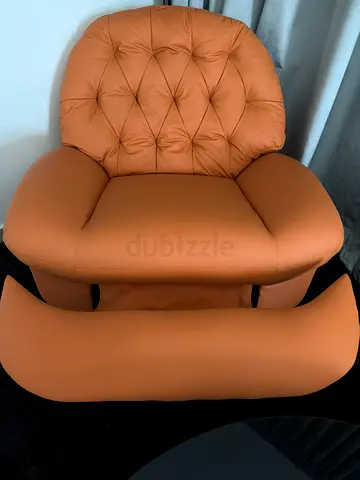 Tan Leather Accent Armchair with Tufted Back