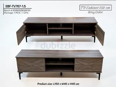 Gray 150cm TV Cabinet with Storage - 2 Doors, Open Shelves