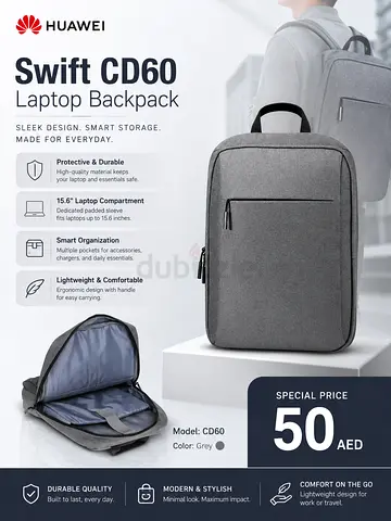 Huawei Swift CD60 15.6 Laptop Backpack - Grey