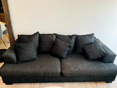 Black   6- Seater Fabric Sofa with Cushions
