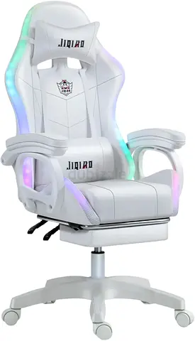 White Ergonomic Gaming/Office Chair with RGB Lighting - Adjustable Armrests