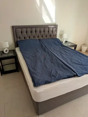 Grey Upholstered Double Bed with Headboard, Mattress drawers 150x200