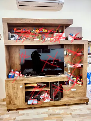 Large Wooden TV Unit with Shelves and Cabinet for 250 AED ( only TV unit)