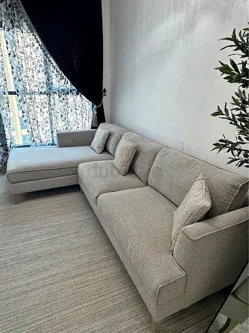 Light Grey L-Shape Fabric Sofa with Chaise (Comfortable, Good Condition)