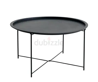 Round Black Metal Tray Coffee Table - Minimalist
