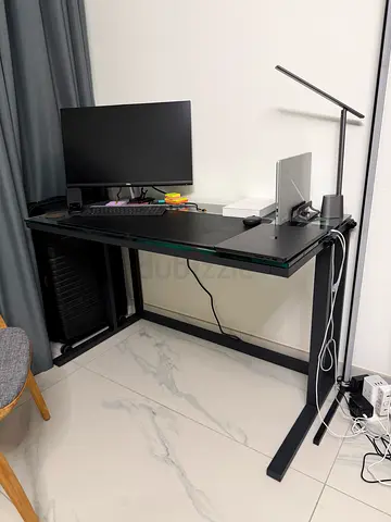 Modern Glass Top Desk with Black Metal Frame - 48 x 24 x 30