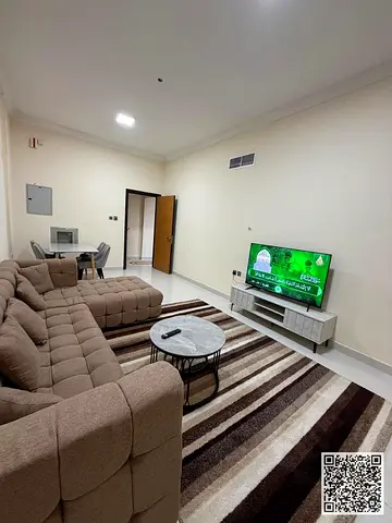 Luxury two-bedroom apartment with a living room and balcony. For monthly rent in Ajman, Al Muwaihat