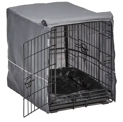 Dog Crate with Cover and Plush Bed
