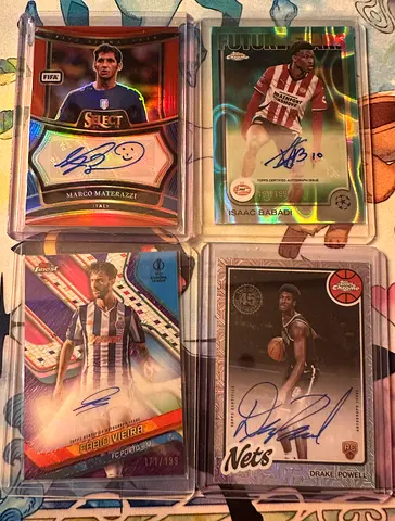 Collection of 4 Autographed Signed Football  Basketball Trading Cards Topps, FIFA.