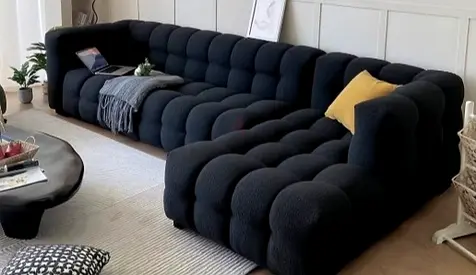 Modern Black Tufted Modular Sofa - Comfortable L-Shaped Lounge
