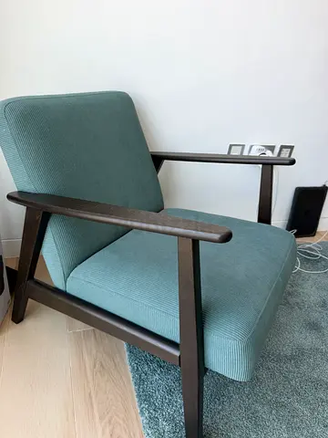 Mid-century Modern Armchair with Wooden Frame - Light Teal Fabric