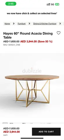 Hayes 60 Round Acacia Dining Table - Solid Wood Top with Gold Metal Base