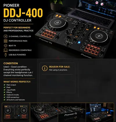Pioneer-style DJ Controller with Dual Jog Wheels and Mixer (Used)