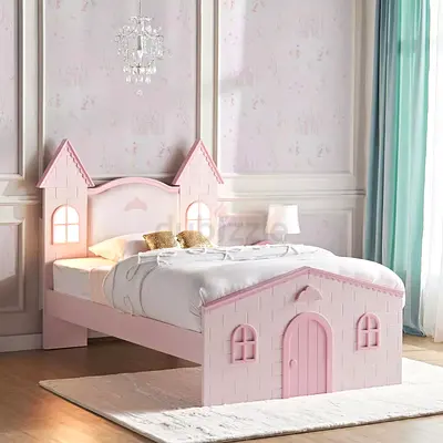 Pink Princess Castle Kids Bed - twin Size, Wooden Frame