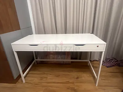 IKEA Study table - White Metal Frame Writing Desk with Two Drawers — Good Condition