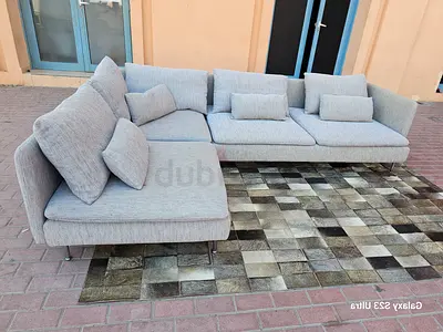Ikea Sodhremn Corner Sofa Gray Light grey L-shaped sectional sofa with cushions - good condition