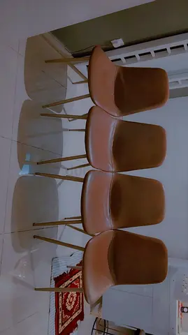 Set of 4 Brown Modern Dining Chairs with Metal Legs