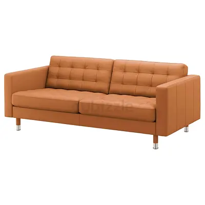 IKEA LANDSKRONA 3-Seat Leather Sofa, Golden-brown/metal Legs - 10 Years Warranty.