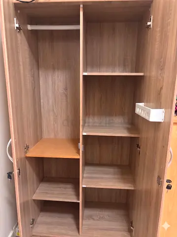 Two-door Wooden Wardrobe with Shelves and Hanging Rail — Good Condition