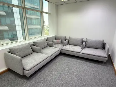 Ikea Sodhremn Corner Sofa GLight grey L-shaped sectional sofa with cushions — modern, good condition