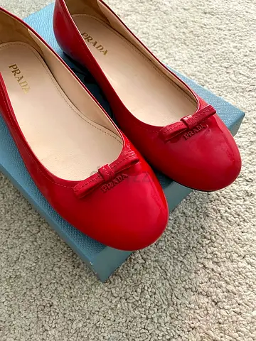 Ballet Flats Shoes Red PRADA, Size 38