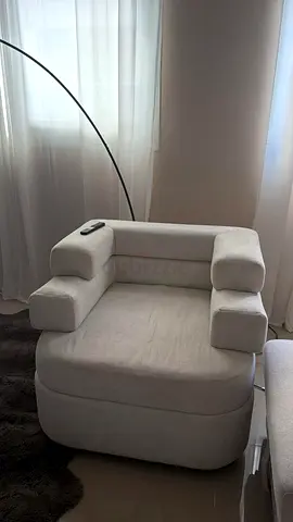 Modern Chunky Armchair in Off-White Upholstery