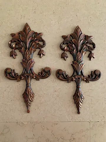Pair of Ornate Metal Wall Decorations - Antique Style Accents