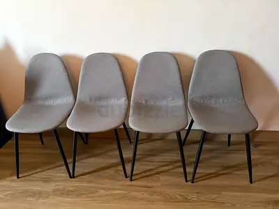 Set of 4 Grey Fabric Dining Chairs with Black Metal Legs - Excellent Condition