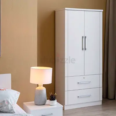 White Tall Wardrobe with Drawers - Compact 2-Door Closet