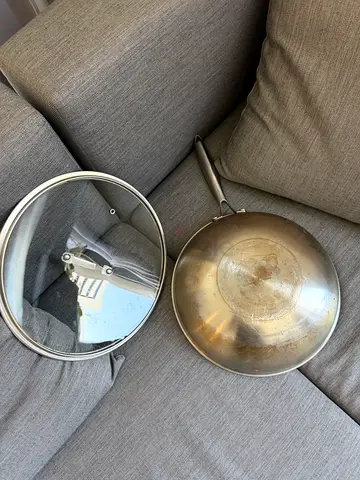 Stainless Steel Wok with Glass Lid - Good Used Condition
