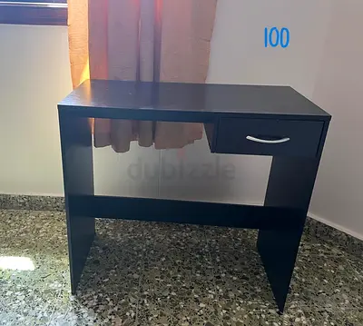 Compact black study desk with single drawer - good condition