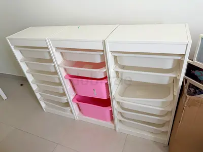 IKEA TROFAST storage units with trays — set of 3 (white, used)