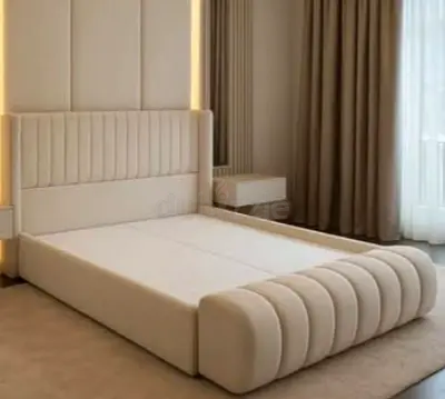 Modern Upholstered King Bed Frame with Padded Headboard