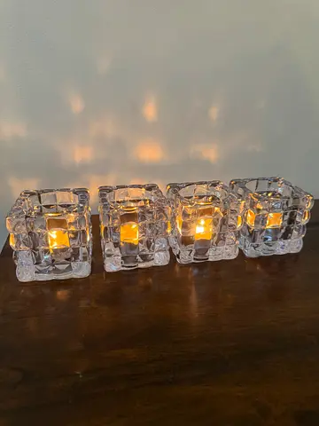 Set of 4 Crystal Glass Tea Light Candle Holders