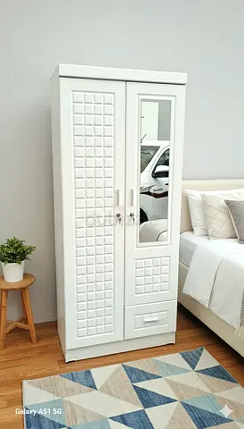 White 2-Door Wardrobe with Shelves and Drawer - brand new