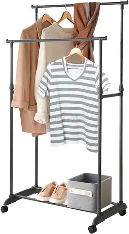 Double Rail Clothes Rack with Wheels – Adjustable Portable Garment  Drying Rack, Black 78x41x152cm