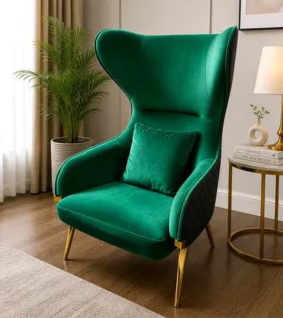 Green Velvet Wingback Accent Chair with Gold Legs