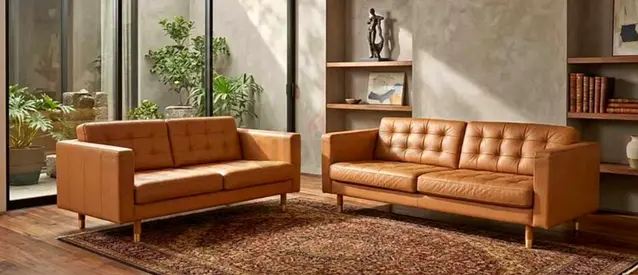 Brown Leather Sofa Set - 2  3 Seater, Excellent Condition