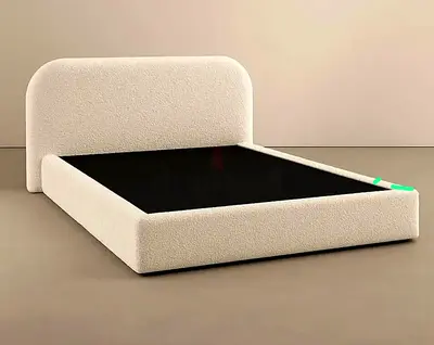 Modern Cream Upholstered queen  Bed Frame with Curved Headboard
