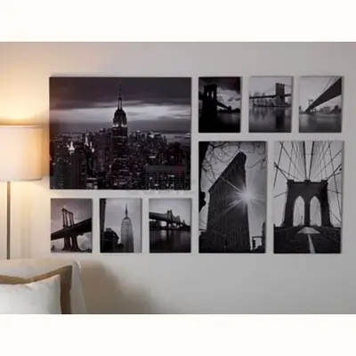 Black  White New York Photo Wall Art Set — 9 Piece