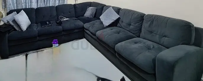 Home box L-shaped Dark Grey Corner Sofa — Comfortable 7 Seater along with matching cushions