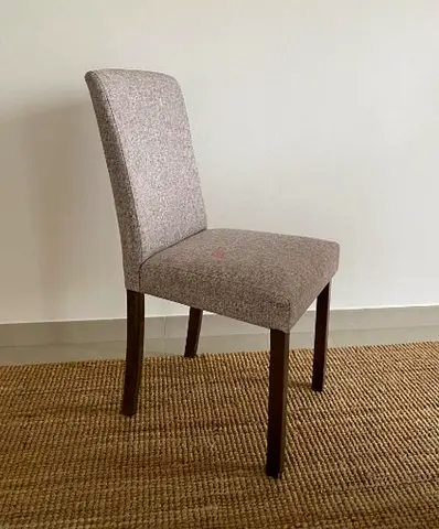 Beige Upholstered Dining Chair with Wooden Legs - 4pcs