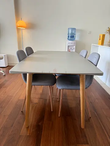 Modern Scandinavian Dining Table ONLY, NO CHAIRS - Light Grey Top, Oak Legs