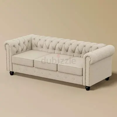 Scrolled arm turned legs chesterfield sofa