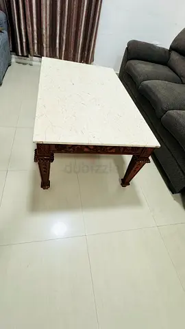 Marble Top Wooden Coffee Table with Carved Legs